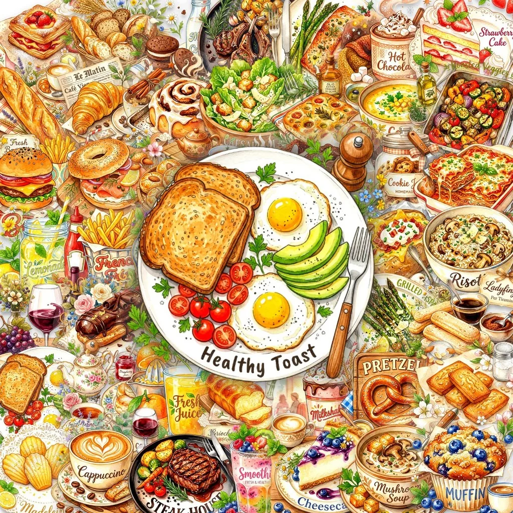 50Pcs 음식 일러스트레이션 PET 스티커 스낵 빵 디저트 패턴 DIY 장 방수 투명 데칼 LanLanStickersWorld Store