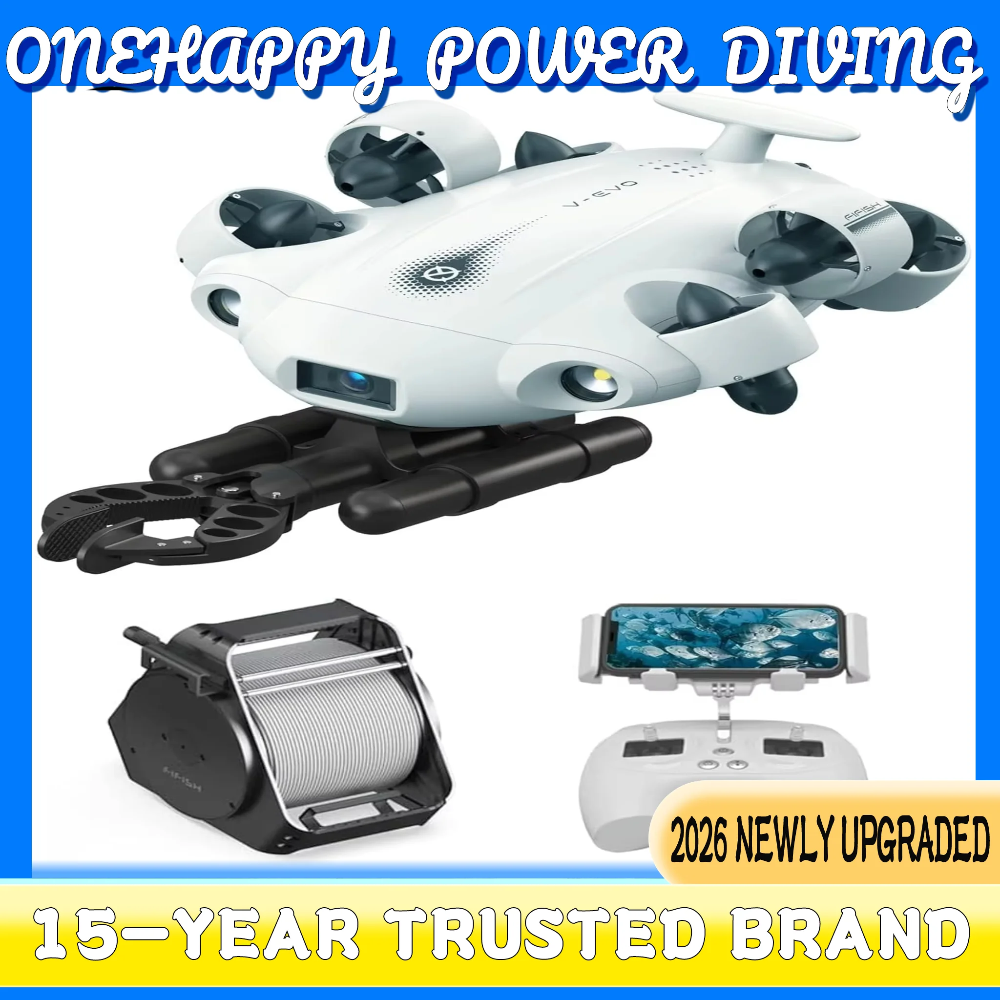 V-EVO 수중 전문가용 4K HD 카메라 비주얼 낚시 로봇 지능형 촬영 원격 제어 기계팔 잠수정