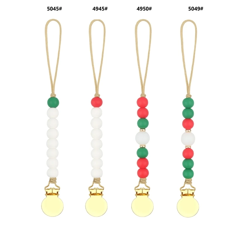 

Pacifier Chain Holder Beaded Silicone Baby Pacifier Clip Chain Silicone Beads Colorful Xmas Theme Pacifier Leash Strap