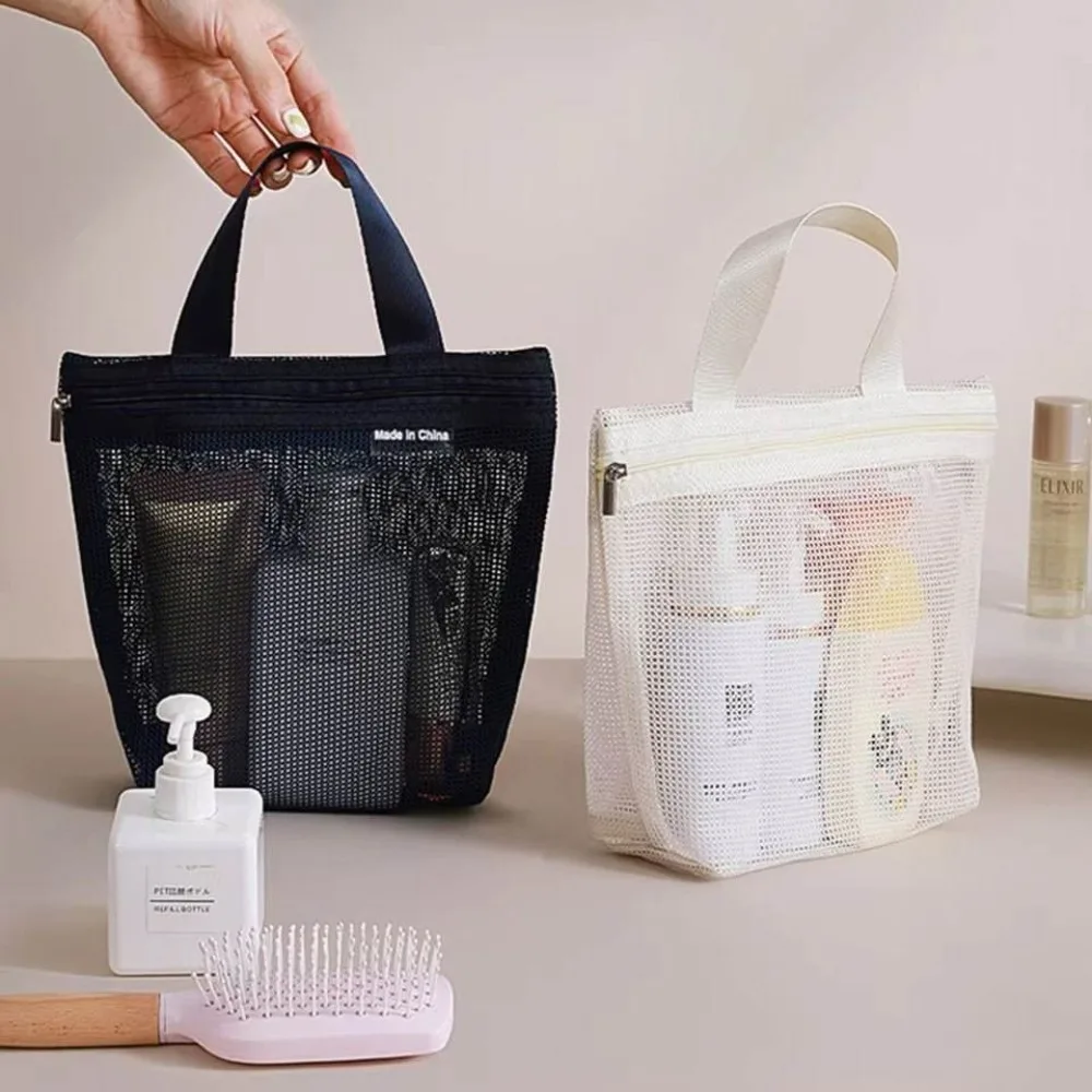 Mesh Toiletry Storage Bag Portable Hanging Shower Organizer Travel Hollow Out Drain Pouch Thickened Polyester Cosmetic Bag