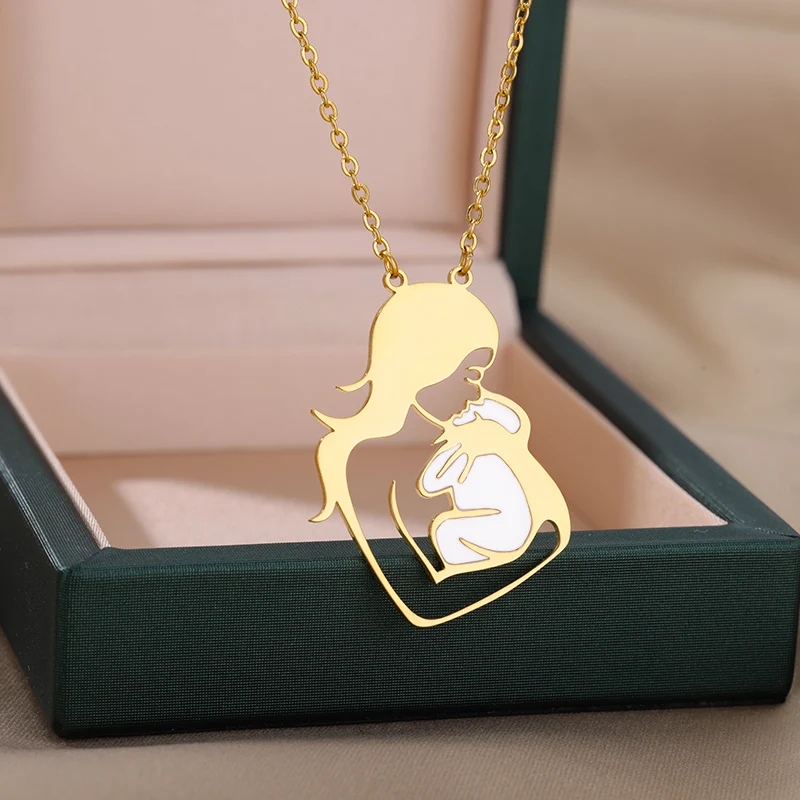 Baby Pendant Mother's Day Necklace Real Gold Women's Baby Mom