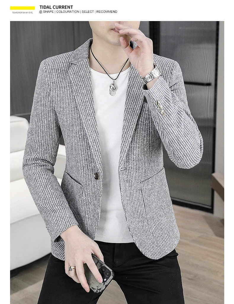 Blazer Männer Modische Casual Business Gentleman Outdoor Trend Einfarbig Bankett Vielseitig und Abnehmen Koreanische Version Blazer – Detail 2