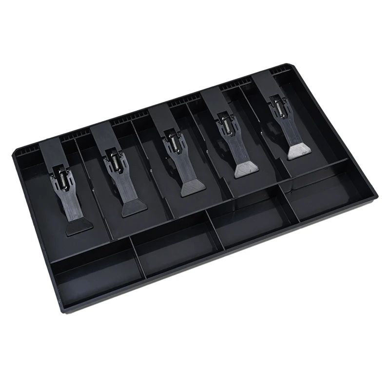 

Cash Register Drawer Insert Tray 5 Banknotes/4 Coin Compartments With Metal Clips, Supermarket Cash Box Easy To Use