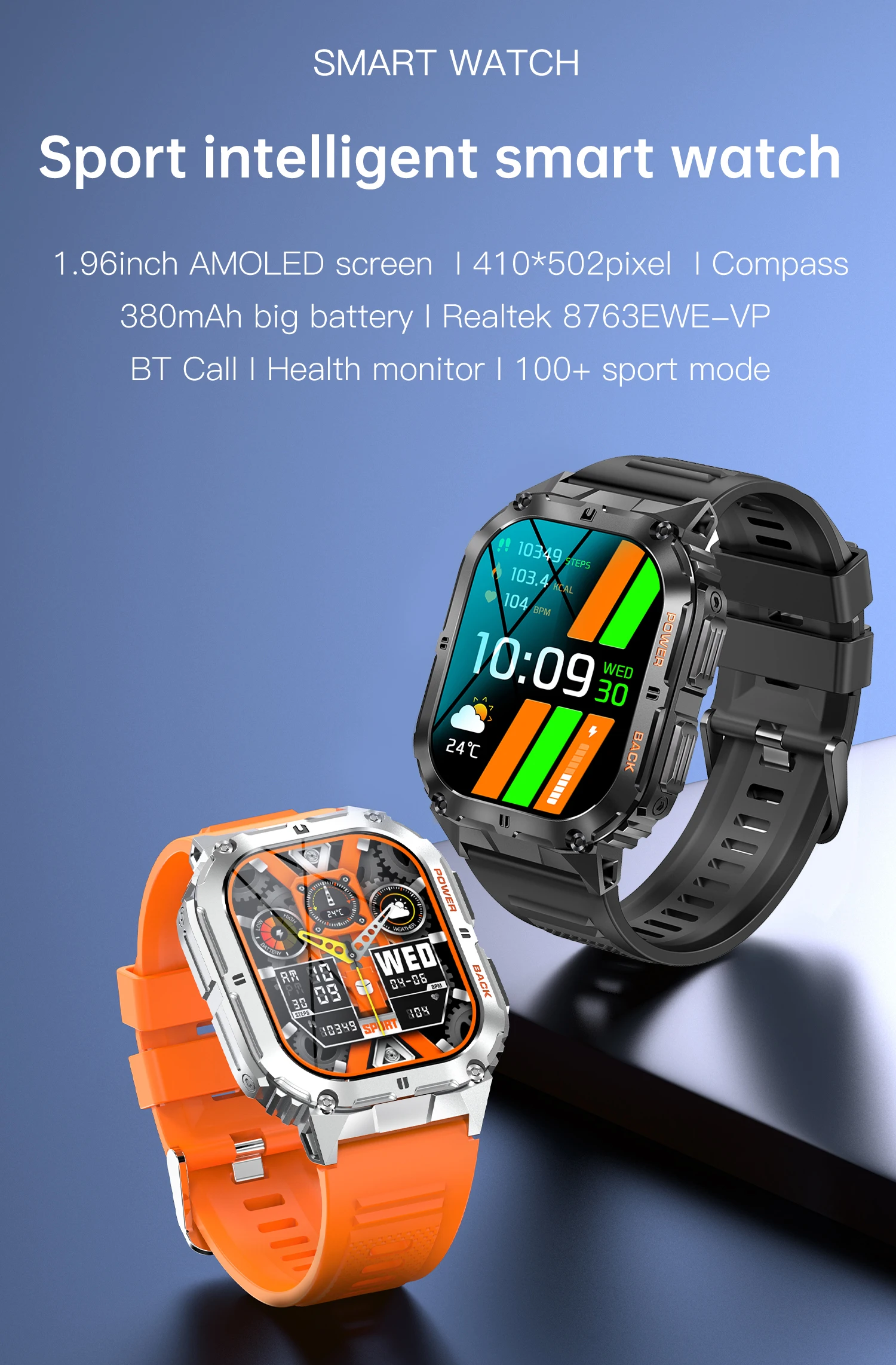 AMOLED K61  Ʈ ġ ħ, 1.96 ġ  ȭ, 410*502 AI   ȭ, IP68   Ʈġ