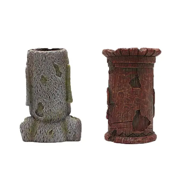 2 Statue Testa Isola Di Pasqua Per Acquario - Resina Anticata, Decorazione Tema Tropicale, 12.9/17.5cm - Foto 3