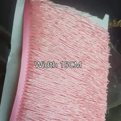 Elegant Grey Blue Tube Tassel Lace Trim with Beaded Embellishments - 15CM Wide for Wedding and Evening Dresses (Pink  15CM)