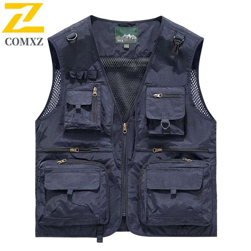 EiAO Vest Plus Size Work Men's Waterproof Windproof Fishing Multi-Pocket Outdoor Sleeveless Jacket for Business Casual Oversized
