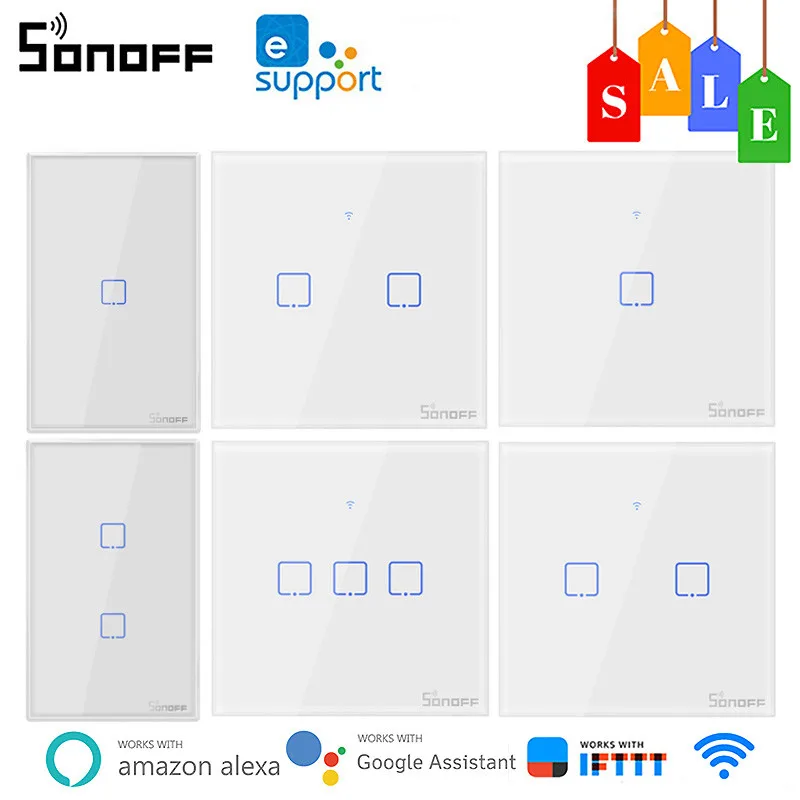 Sonoff t0 tx Wifi Interruptor de Parede Inteligente ue Eua Reino Unido Gang Interruptor de Luz Controle Remoto Via Ewelink App Funciona com Alexa Casa do Google