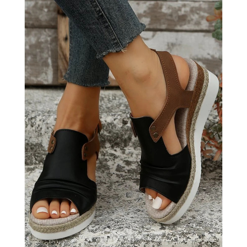 

Summer Platform Wedges Sandals Peep Toe Ruched with Ankle Strap Design Sandals Femme Chaussures Casual Shoes Vintage Street Wear