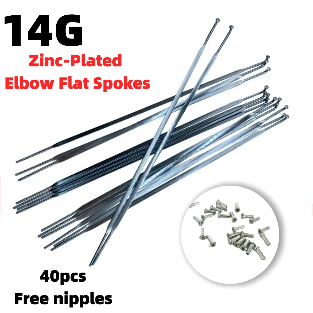14G 251-280mm 40개 아연 도금 J-벤드 플랫 카본 스틸 스포크(니플 포함) 산악 자전거 및 전기 자전거용 자전거 부품
