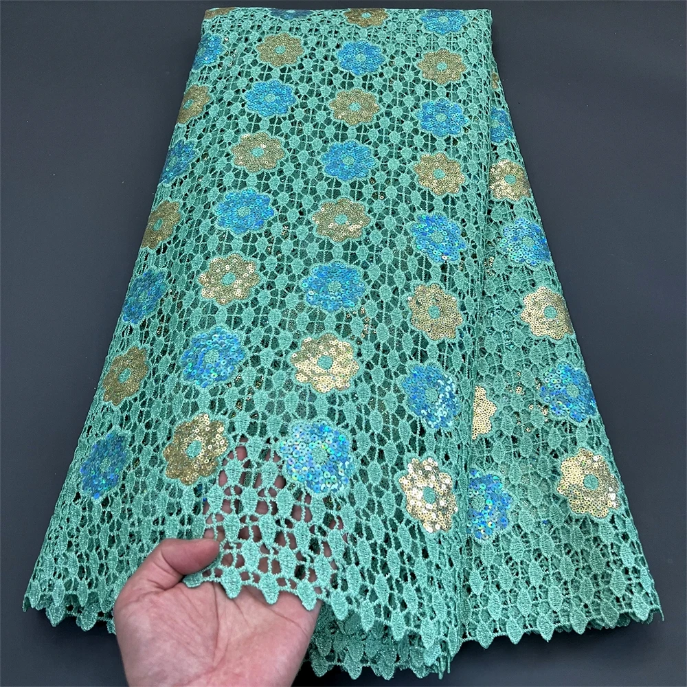 

African Sequined Lace Fabric For Party Dress Nigerian Wedding Green High Quality Luxury Net Cord Lace 5 Yards 2024 New