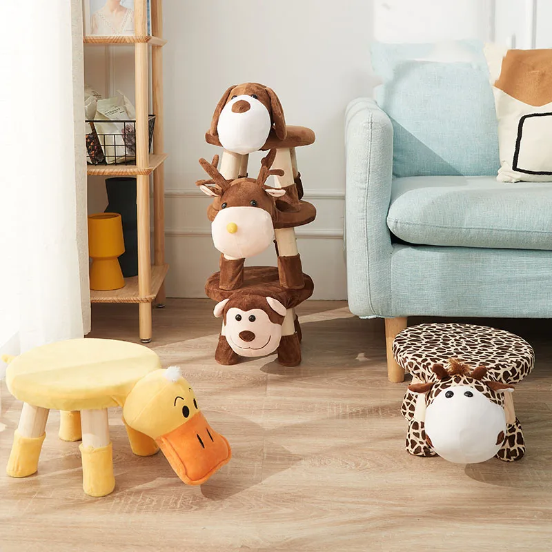 

Cartoon Wooden Stool With Fabric Cover Children's Furniture Home Living Room Stools стулья для кухни Portable Stool 발받침대