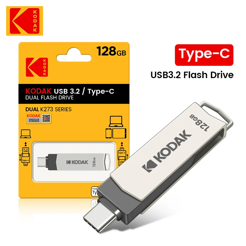 cle-usb-otg-en-metal-kodak-k273-type-c-cle-usb-2-en-1-64-go-128-go-256-go-usb-32-touristes-pour-smartphones-growand-5-pieces