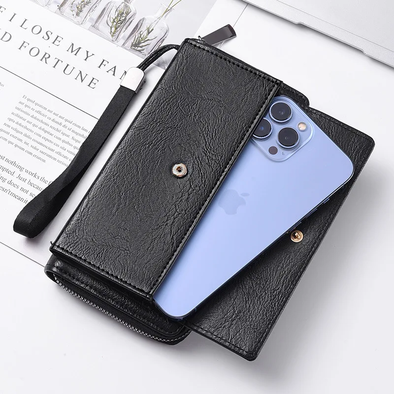 New Men's PU Wallet Multi Card Slots Casual Long Style Large Capacity Handheld Clutch with Phone Pocket
