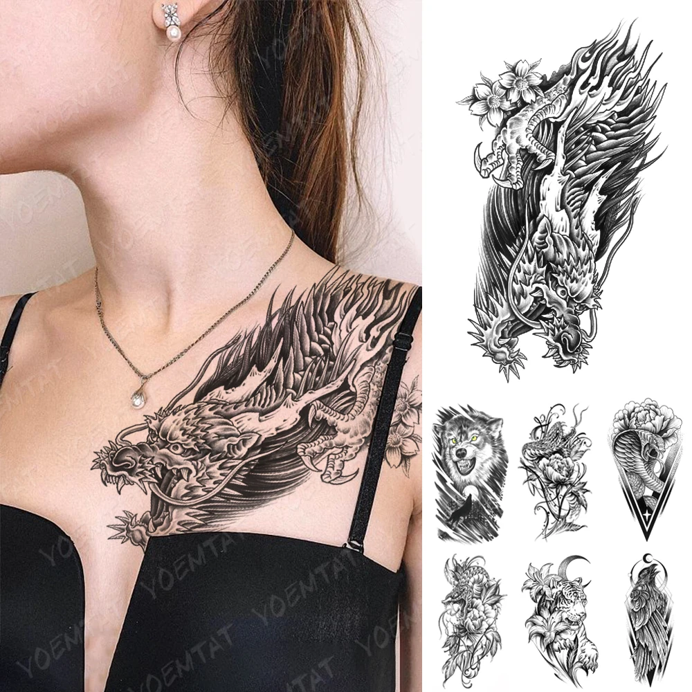 

Dragon Claw Faucet Totem Waterproof Temporary Tatoo Sticker Snake Flower Women Men Arm Body Art Festival Fake Sleeve Tattoos