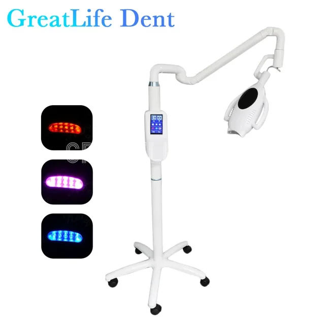 GreatLife 60W 10 Dental Touch Display Screen Teeth Whitening machine 3 colors moveable bleaching lamp floor standing with wheels