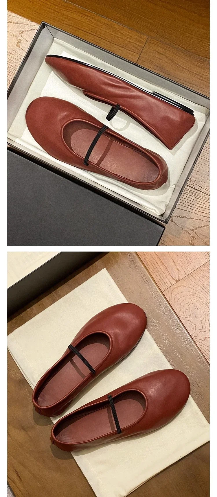 Damen-Singles-Schuhe mit weichem Oberteil und runder Spitze. Neue flache Schuhe mit flachem Mund. Modische Mary Jane-Flach. Bequeme, lässige Damenschuhe – Detail 7