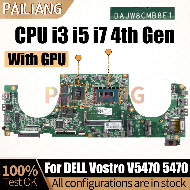 For DELL Vostro V5470 5470 Notebook Mainboard 04XH30 0TYFY8 0M9CVC I3 I5 I7 4th Gen Laptop Motherboard DDR3 Tested laptop motherboard