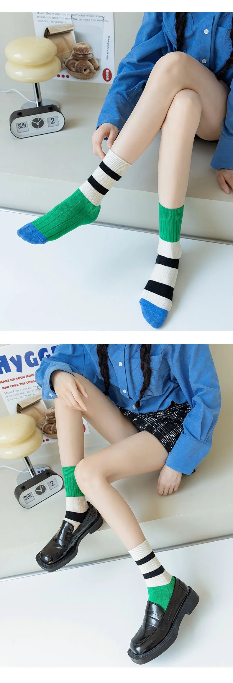 1/2/3/4 Paar Retro-Socken im koreanischen Stil für Damen, japanische Mode, AB-Socken, gemischte Farben, gestreift, Baumwolle, lässige Crew-Socken, EU 35–40 – Detail 13