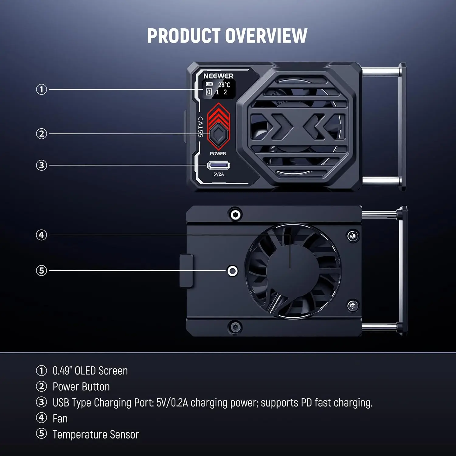 Camera Cooling Fan with Battery Spring Loaded External Cooler for Sony ZV-E1 A6700 Canon R6 Mark II Fujifilm XS20