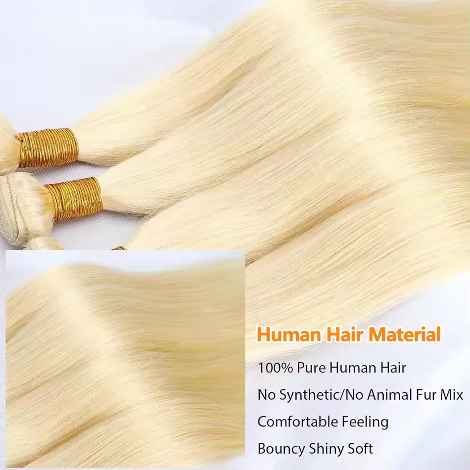 12A 613 Blonde Bone Straight Human Hair Weave Bundles 40 Inch Brazilian Colored 100% Remy Human Hair Extension 1 3 4 Bundles