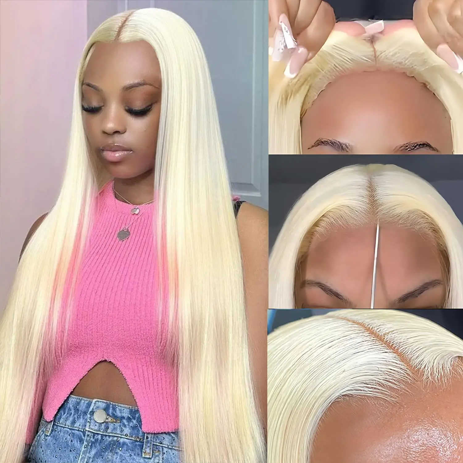 

613 Glueless Bone Straight Preplucked Baby Human Wigs Ready To Go Honey Blonde 13x4 13x6 Lace Frontal Wig 180% Density For Women