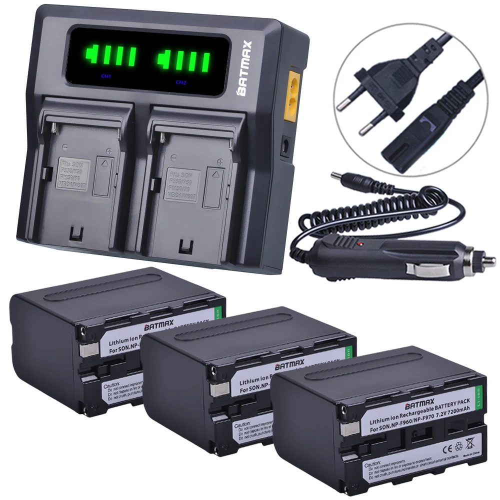 Фото Аккумулятор Batmax 3pc 7200 мАч NP-F970 NP-F960 со стандартными индикаторами мощности + быстрое двойное зарядное устройство для YONGUO,Godox №1