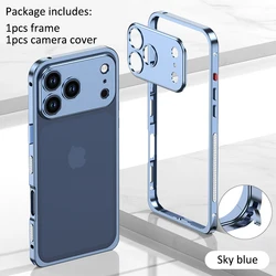 Premium Aluminium Alloy Metal Frame Bumper with Camera Protector Cap Cover - iPhone 15 (Sky blue)