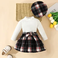 Ma & baby 6M-3Y enfant en bas âge nouveau-né bébé filles vêtements ensembles tricot à manches longues hauts Plaid Skrits chapeau automne printemps tenues D05 4