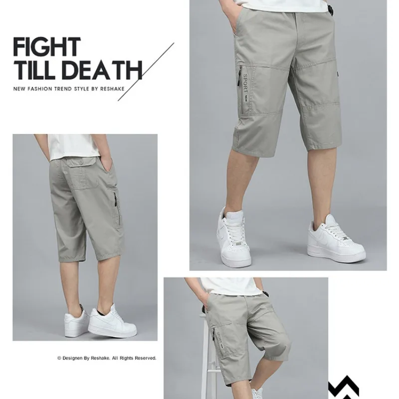 Y2k Trousers Shorts Man Breeches Cotton Loose Quarter Beach Sweatpants Summer Casual Oversized Fashion Multiple Pockets Pants