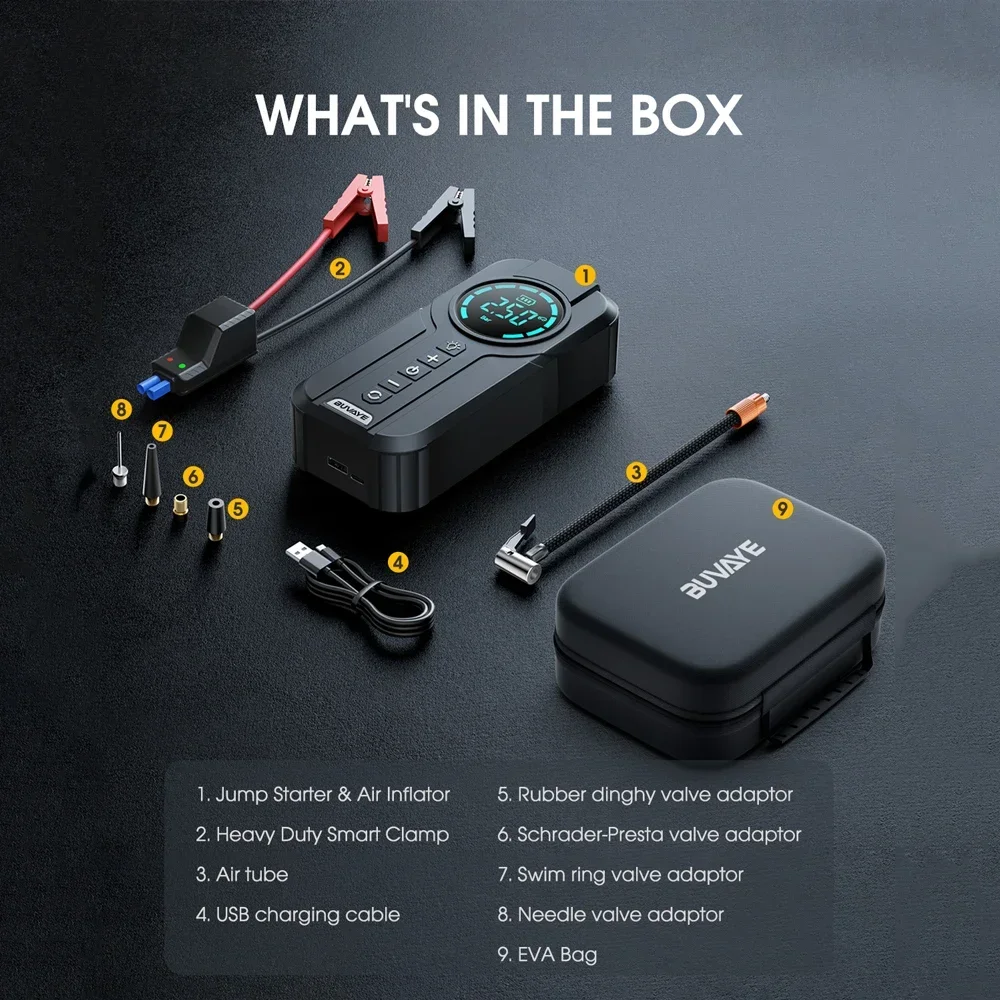 All In One Portable Charger Power Bank Professional Car Battery Starter-Emergency Car Jump Starter With 150PSI Inflation Pump