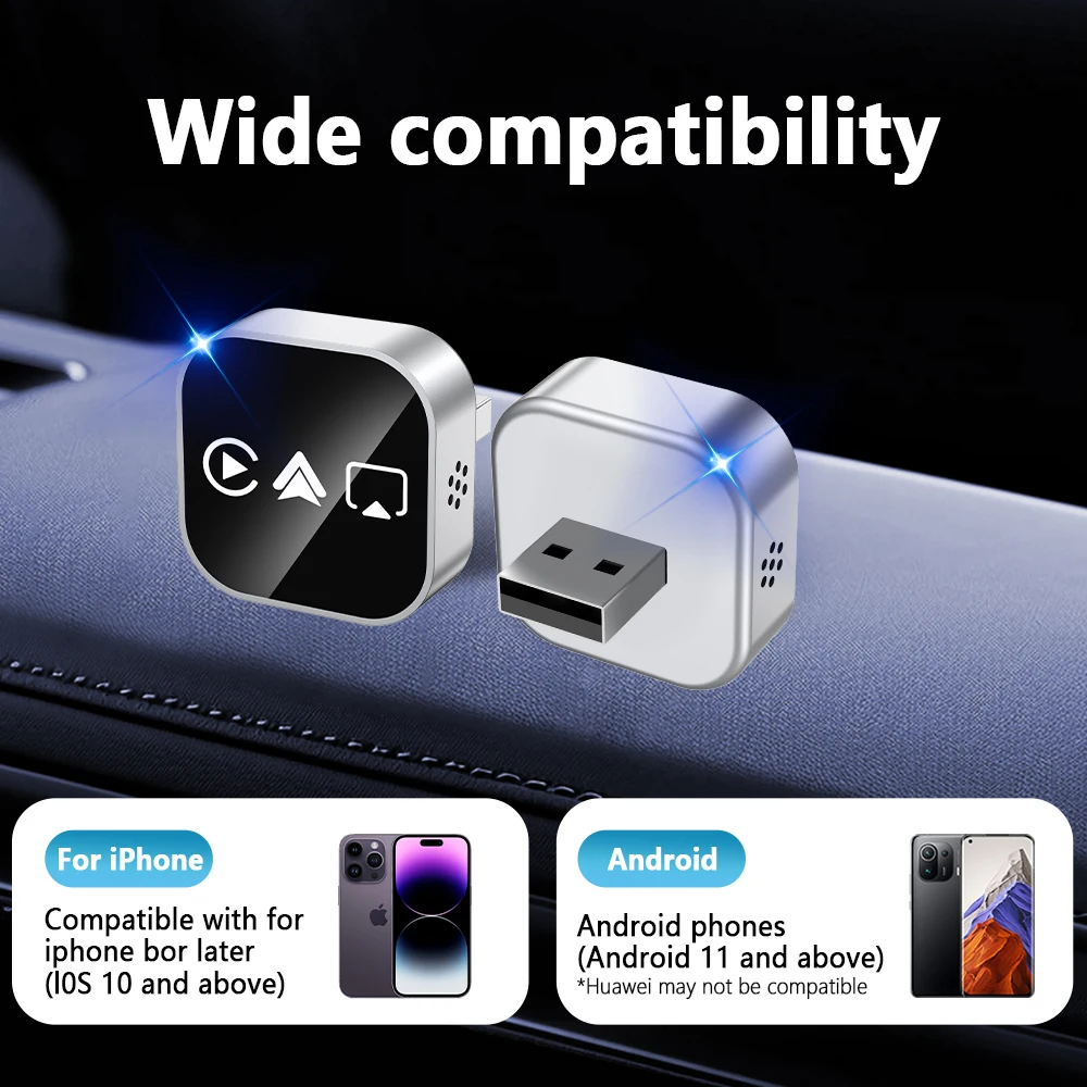 Adaptador Inalámbrico 4 en 1 para Carplay y Mirror Link, Actualización 2026, Convierte Android Auto de Cableado a Inalámbrico, Plug & Play, WIFI 5GHz, para Carplay con Cable 1