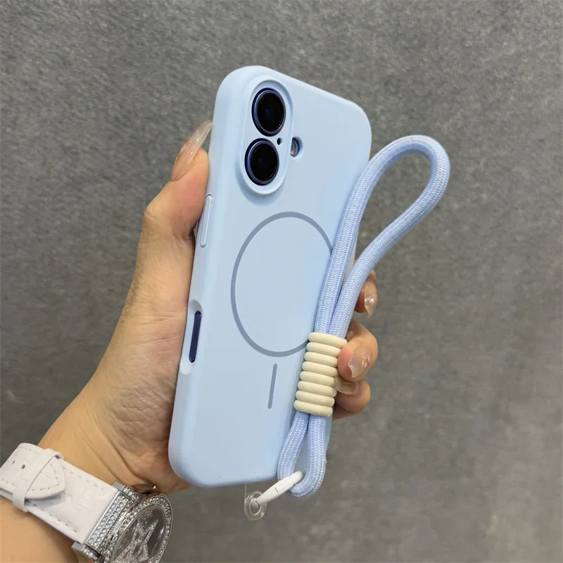 Premium Candy Liquid Silicone MagSafe Case with Soft Shockproof Magnetic Lanyard Strap Cover