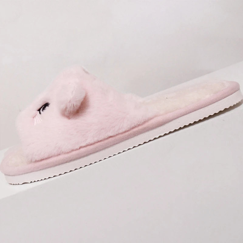 Cute Cartoon Cats Women's Fur Slippers Non Slip Flat Heel Home Slippers Women Winter 2025 Faux Fur Warm Cotton Slippers Indoor