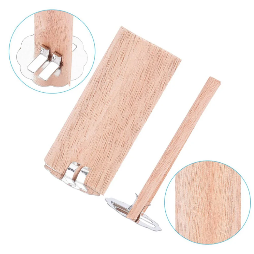 Description Picture 6 of item10 Pcs Flame Shaped Natural Wooden Wicks with Base Holder Candle Wick Wax Core Craft Candle Making Supplies Wave Soy Parffin Wax