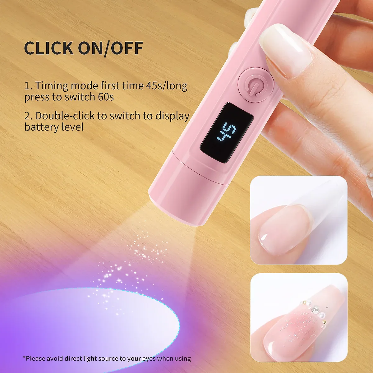 ضوء الأشعة فوق البنفسجية المحمول لأظافر الجل مع حامل، مصباح أظافر لاسلكي صغير محمول، غطاء حماية للعين، علاج فلاش للغراء