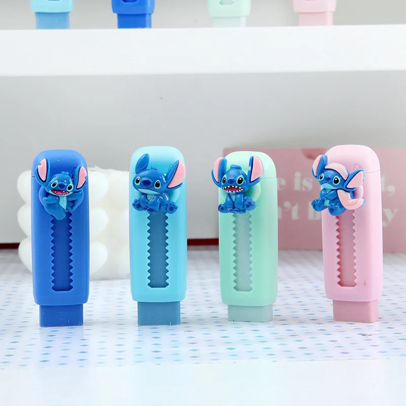 24pcs 디즈니 스티치 푸시-풀 지우개 Labubu Capybara Sanrio 쓰기 그리기 연필 지우개 편지지 사무실 학교 용품