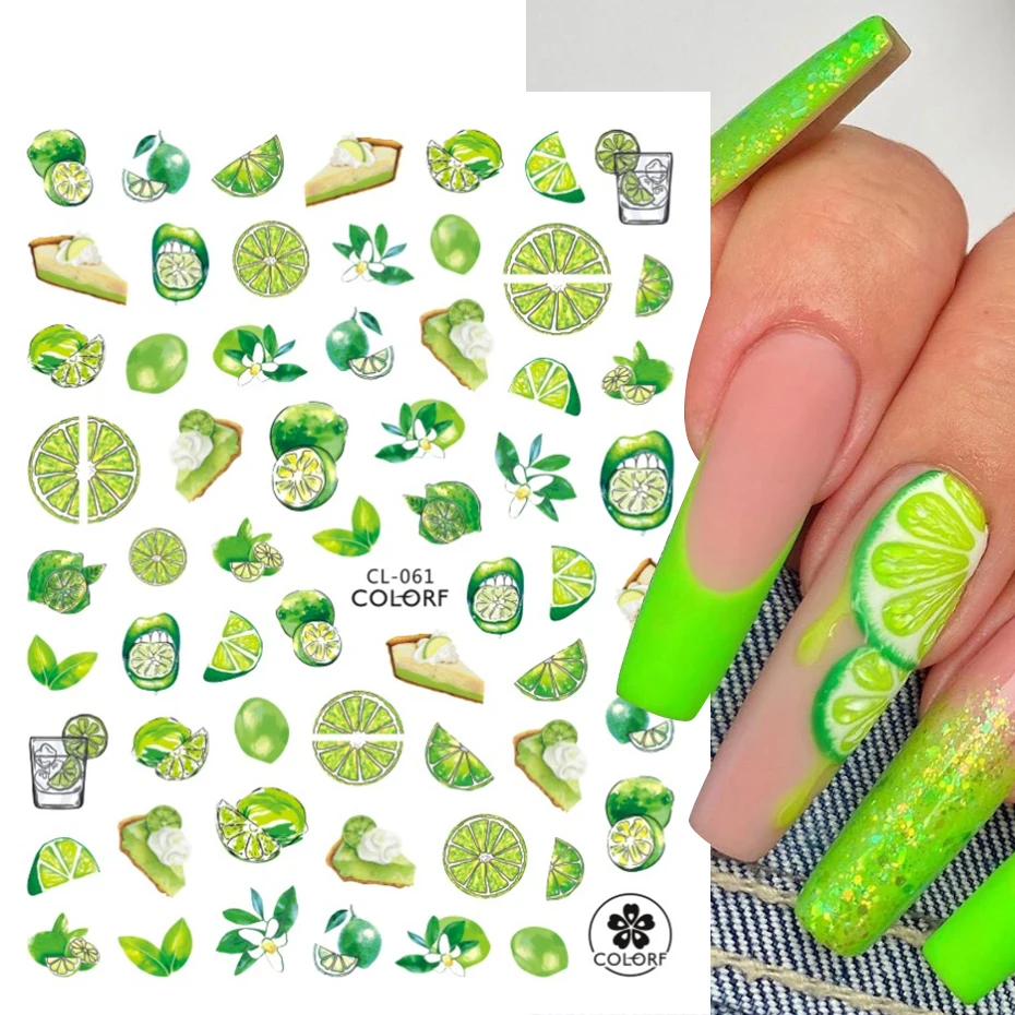 

Lime Lemon стикеры 3D на ногти Nail Art Наклейки клейкий слайдер летние сочные фрукты татуировки для ногтей шаблон маникюрные украшения JICL061-066