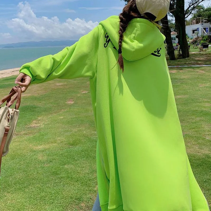 Autumn Winter New Solid Color Fashion Long Sleeve Hoodies Women Casual Loose Zipper Pocket Plus Velvet Warm All-match Longcoat