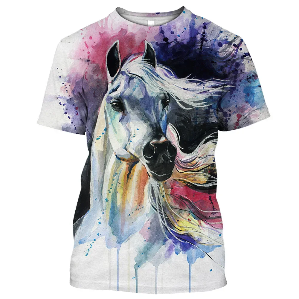 

Fashion 3D Horse Pattern Men's T Shirts Graffiti Animal Print Tops Leisure O-neck Short Sleeve Pullover Loose Tees Free Shipping