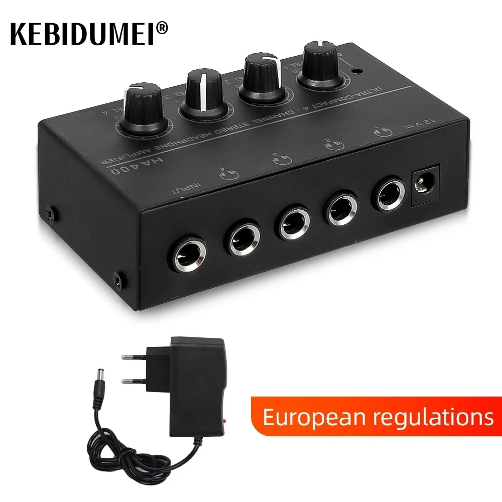 4 Channels Mini Stereo Headphone Amplifier HA400 Ultra-Compact Audio Amplifier With Power Adapter EU US Plug Adapter