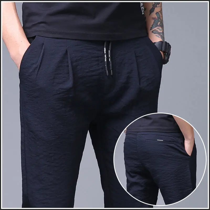 Summer Elegant Fashion Harajuku Slim Fit Trousers Loose All Match Sport Casual Pants Solid Pockets Ultrathin Straight Leg Pants
