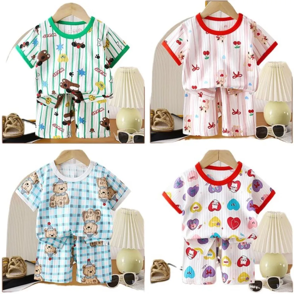 2PCChildren's Short Sleeve Set Summer New Boys and Girls T-shirts and Shorts Clothing Set Baby Summer Children's Outfits