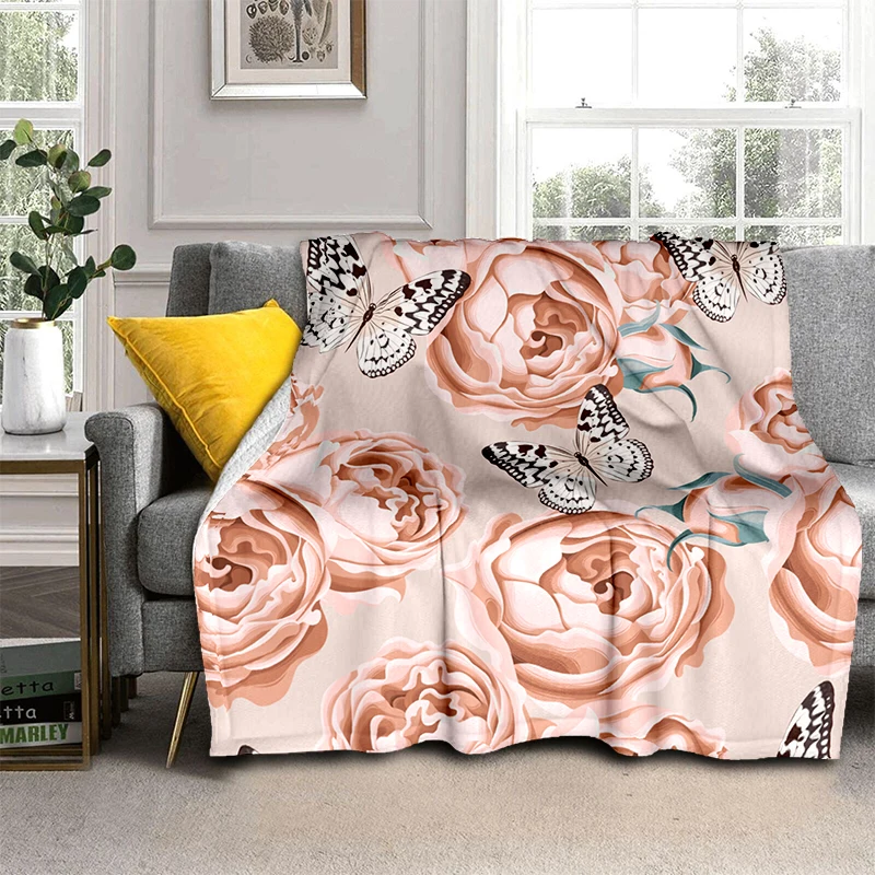 

Rose Flower Soft Plush Sofa Bed Throwing Cartoon Picnic Thin Blankets Modern Flannel Blanket Cover Gedruckt Bettdecke Geschenk