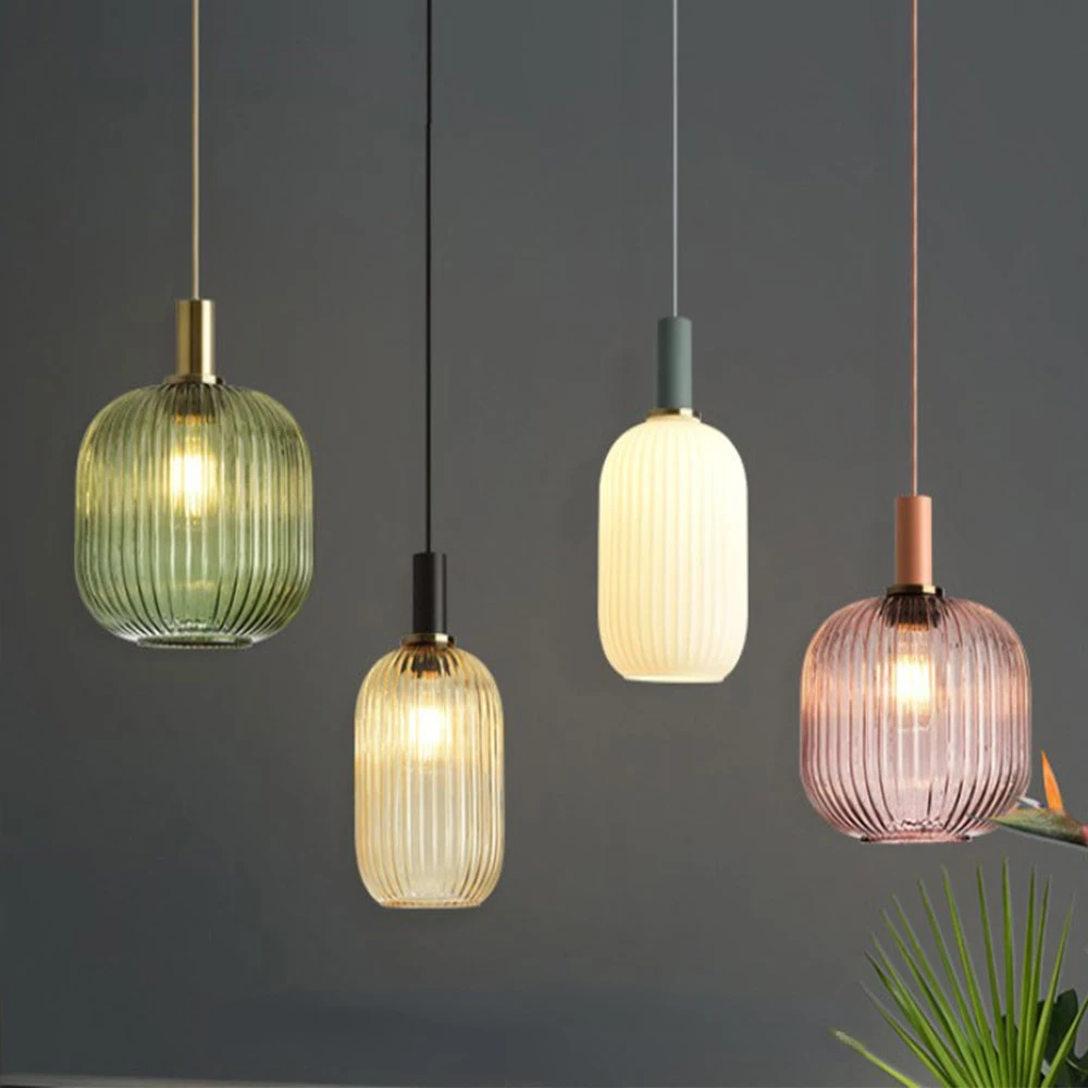 

Nordic Colorful Glass Pendant Light LED Home Decor Chandeliers Lighting for Restaurant Dining Room Bedroom Bedside Hanging Lamps
