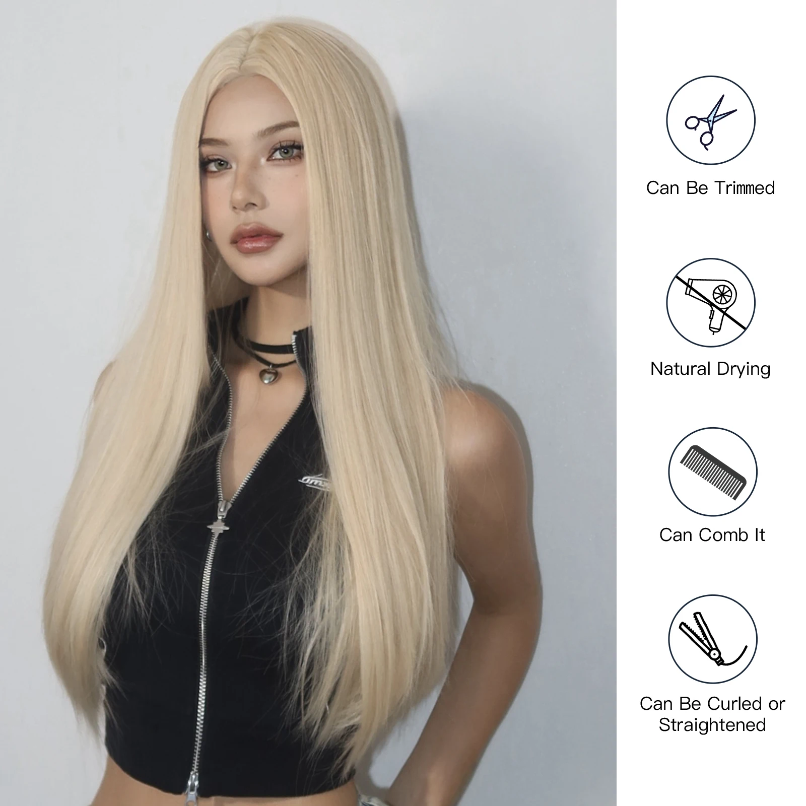 Light Blonde Golden Hair Long Silky Straight Synthetic Wig for Women Blonde Natural Hairs Wig Daily Lolita Heat Resistant Wigs images - 6