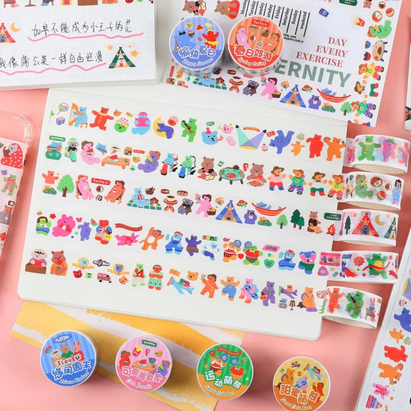 Ins Cartoon Cute Jelly Bear Washi Tape Sealing Sticker Hand Account Diy Decorative Tape Kawaii Material Kpop Stationery Kid Toy