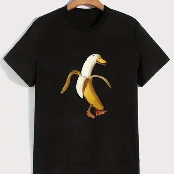 바나나 덕 패턴 프린트 남성용 편안한 티셔츠, 그래픽 티, 여름 야외 의류, 남성 의류, 남성용 상의 상품 이미지