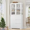 71" Large Bookcase with Glass Display Cabinet and 3 Tier Wide Book Shelves, Tall Bookshelf with 3 Storage Drawers,China Cabinet 3