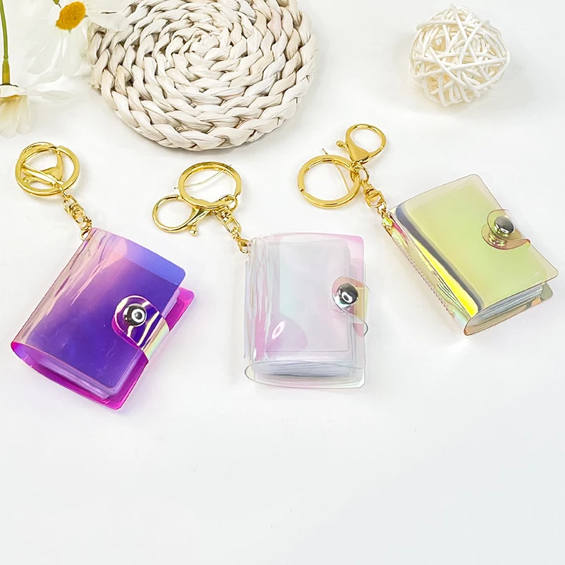 

1/2 Inch Photo Album Keychain Photo Album ID Card Storage Folder Keyring Laser Colorful Mini Album Storage Card Holder Keychain
